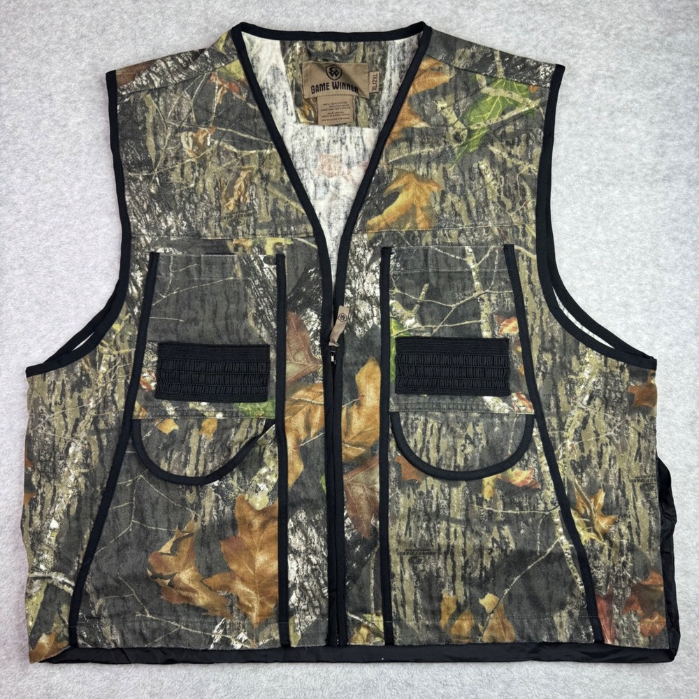 Game Winner Mens Camo Hunting Vest XL 2XL Mossy Oak Game Bag Zip‎ Front
